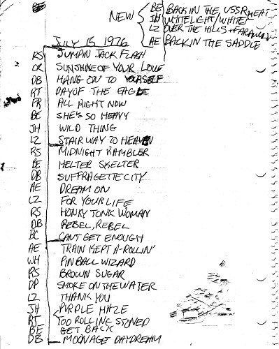 Djant set list for July 15, 1976 gig