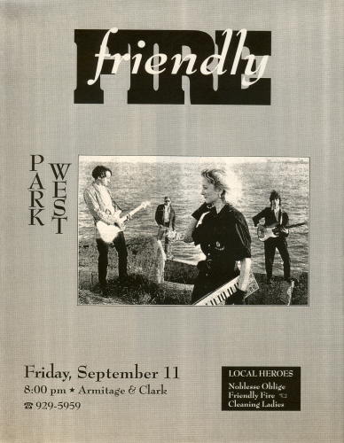 Friendly Fire flyer for Park West 9/11/1987