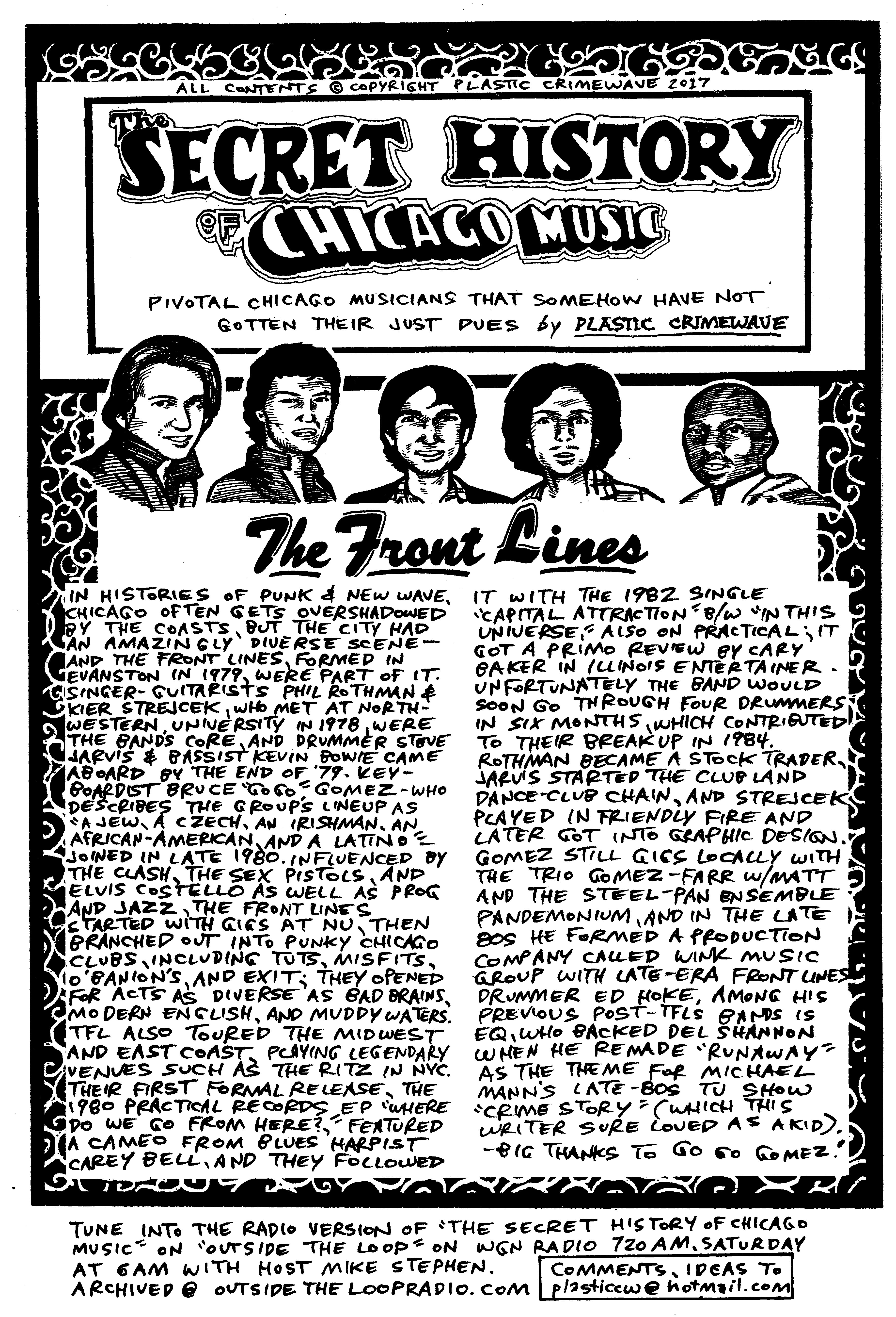 The Front Lines were featured in The Secret History of Chicago Music in the September 1, 2017 issue of the Chicago Reader.