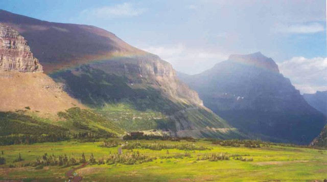 Rainbow after rainstorm, Logan Pass, Glacier National Park, Montana, July 30, 2004.